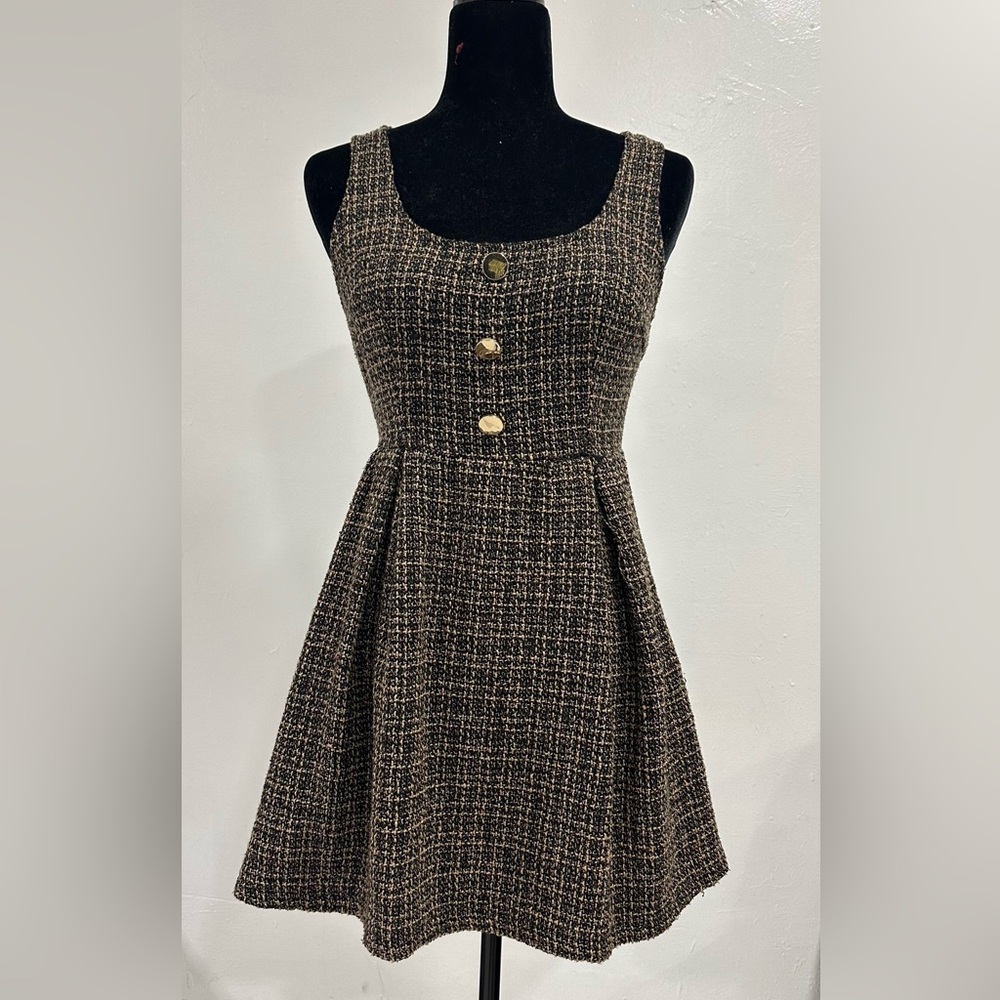 Tweed Sleeveless Preppy Dress